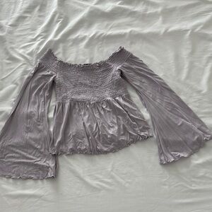 Off-Shoulder Gray Bell Sleeve Top